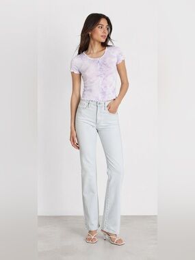 💜 Abound by Nordstrom Purple Tie-Dye Lettuce Hem Button Front Top | Size Large